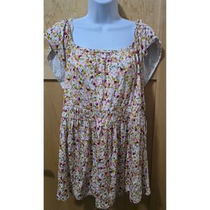 Floral Knit Babydoll Dress By Super Soft Torrid Size 2 With Square Neck & Flutte